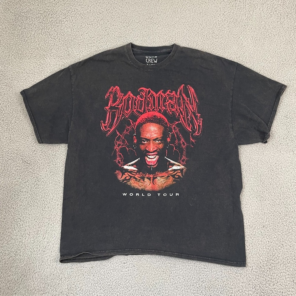 Goat Crew Dennis Rodman World Tour Shirt Men XL Black Stone Wash Streetwear Tee